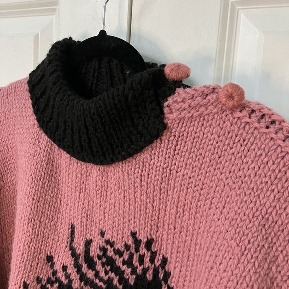 Handmade Vintage Knit Horse Sweater Womens Pink Black 80s 90s Granny - Picture 2 of 7